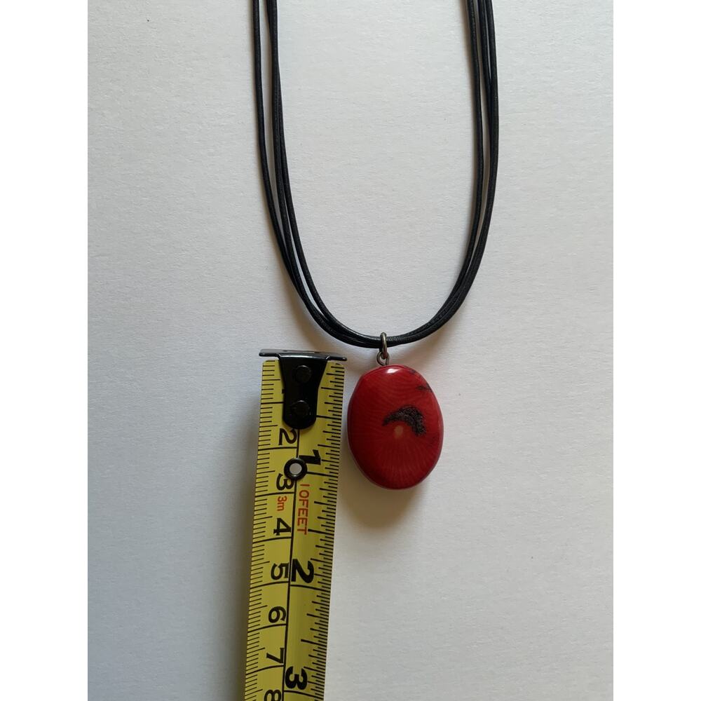 Red Natural Stone Pendant Necklace Black Cord from Santorini Greece - Picture 5 of 6